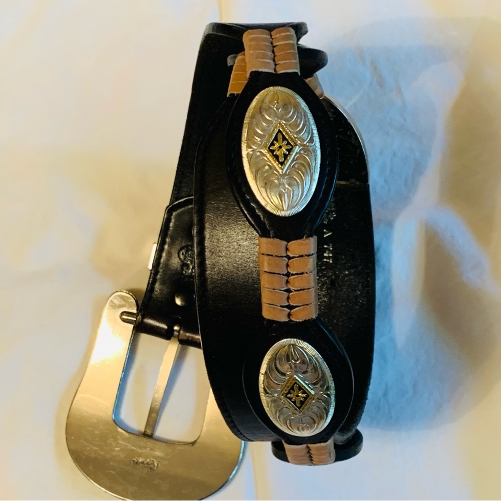 Black Leather Concho Western Belt with Silver Buckle